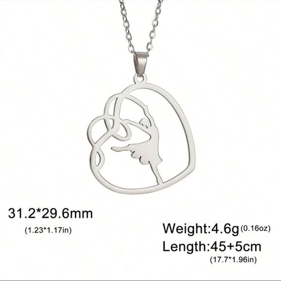 Stainless Steel gymnast Dancer with ribbon Themed Pendant Necklace - Picture 2 of 6